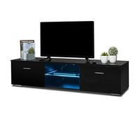 GFHTRELY Centro de Entretenimiento Soporte TV LED con 2 cajones Almacenamiento y estantes Vidrio, Consola Multimedia Moderna Consola Multimedia