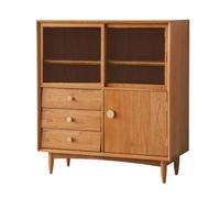 GFHTRELY Gabinete de buffet nórdico de madera maciza, armario de almacenamiento de madera de cerezo, gabinete de almacenamiento de madera maciza, mueble moderno minimalista para té, aparador
