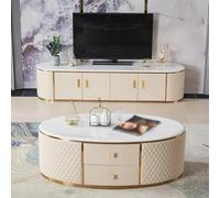 GFHTRELY Mesa de Centro Mueble for TV Combinación Pizarra Encimera mármol for Cuero for for Sala Estar Centro Entretenimiento con 4 gabinetes Almacenamiento Gran Espacio Consola Multimedia