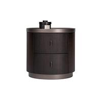 GFHTRELY Mesita de noche redonda estilo nórdico retro, color ahumado, simple, para interiores, con doble cajón, para almacenamiento, mesita de noche, mesa pequeña