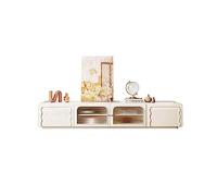 GFHTRELY Mueble de TV de 78.7 pulgadas, color crema, para sala de estar, dormitorio, armario con 4 taquillas, consola multimedia