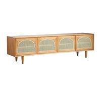 GFHTRELY Mueble de TV de ratán para sala de estar, consola moderna de medios y entretenimiento con 4 puertas estantes ajustables consola de medios (B, 180 x 40 x 50 cm)