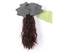 GFHTRELY Peluca Peluca Cola de Caballo Arco Accesorios for el Cabello Niñas Agarrar Clip Agua Ondulación Trenza Alto Valor Pelucas(Dark Brown,Checkerboard Bow)