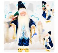 Gfilay Figura de Papá Noel bailando con música animada de 45 cm - Figura de Navidad cantante y móvil que juega 6 clásicos - Figura decorativa de terciopelo azul dorado como coleccionable para el hogar