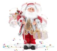 Gfilay Papa Noel Animado 45 cm con Música y Movimiento, Figura Navideña de Peluche Rojo con Saco Bordado, Santa Claus Cantando y Bailando, Decoración y Coleccionable para Casa o Tienda