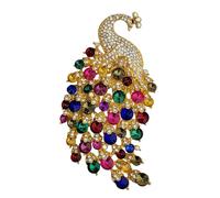 GFM® Broche de pavo real de gran tamaño con cristal y diamantes de imitación - Multicolor - (Brch-PCK-DMT-SN-LG), Large, Metal