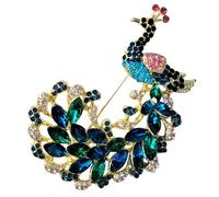 GFM® Broche de pavo real de gran tamaño con cristales y diamantes de imitación, Navidad, cumpleaños, día de la madre, día de San Valentín, aniversario de boda, Large, Metal
