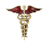 GFM® Caduceus - Broche de dos serpientes entrelazadas con alas para mujer, símbolo médico, broche para mujer, regalo de graduación para médico, enfermera, paramédico, médico, estudiante, Medio, Metal