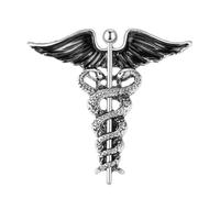 GFM® Caduceus - Broche de dos serpientes entrelazadas con alas para mujer, símbolo médico, broche para mujer, regalo de graduación para médico, enfermera, paramédico, médico, estudiante, Medio, Metal