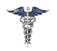 GFM® Caduceus - Broche de dos serpientes entrelazadas con alas para mujer, símbolo médico, broche para mujer, regalo de graduación para médico, enfermera, paramédico, médico, estudiante, Medio, Metal