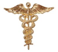 GFM Caduceus - Broche de dos serpientes entrelazadas coronadas por alas de ángel, Medium, Metal, No es una piedra preciosa