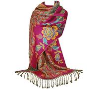 GFM® Este es un hermoso chal estilo pashmina con un patrón de pavo real y flores - Rosa Oscuro - DK1909-crtglb