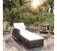 GFRMPORM Tumbona con cojín blanco crema de poliratán, color negro | Respaldo trasero ajustable, resistente a la intemperie, decoración de jardín, para terraza o piscina