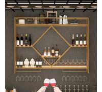 GFRWKCEX Estante de Vino montado en la Pared Estantes de Barra con Soporte para Copas de Vino Colgantes Estante de exhibición de Botellas de Licor con luz LED Estantes de Barra flotantes Minibar Gabi