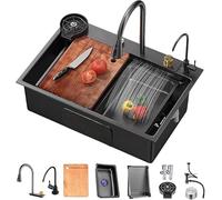 GFRYSBMQ Fregadero de Cocina y Bar de Vasca Única en Acero Inoxidable de Estación de Trabajo - Equipado con Grifo Extraíble y Lavacopas Presurizado, Instalación Flexible sobre Encimera o Empotrada