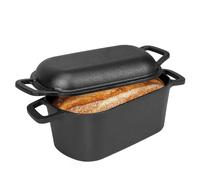GFTIME Cacerola de hierro fundido de 35 cm para hornear pan, molde para pan con tapa, molde resistente con tapa, ideal para pan, pan de hierro fundido, molde para pan tostado