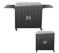GFTIME Carro de barbacoa de 89,9 x 65 x 91,9 cm, carrito de cocina para exteriores con encimera de acero inoxidable, 2 estantes laterales plegables, 2 puertas y ruedas, carrito de servicio móvil para