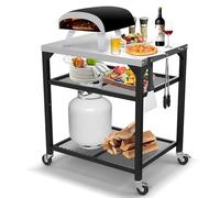 GFTIME Carro de mesa para horno de pizza, para Ninja Woodfire, Blackstone Griddle, Weber Q, gran isla de cocina con ruedas, soporte para barbacoa al aire libre, mesa de barbacoa de acero inoxidable