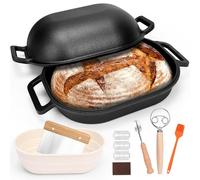 GFTIME Horno holandés de hierro fundido de 9.5 cuartos para hornear pan | Molde de hierro fundido de 15.7 pulgadas, molde de pan de base poco profunda, molde para hornear pan tostado