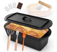 GFTIME Molde para pan de 35 cm con tapa, sartén holandesa de hierro fundido para hornear pan, cesta de fermentación, masa fermentada, accesorios para hornear pan, tostadas, olla cuadrada