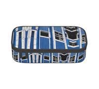 GFXEDSAH Blue Building Print - Estuche elegante y funcional, pequeño pero espacioso, ideal para viajes o uso diario, Black, Talla única, Neceser de maquillaje