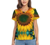 GFXEDSAH Camisetas clásicas con cuello en V y estampado de girasol arcoíris para mujer, ideales para primavera, verano y otoño, Negro, XL