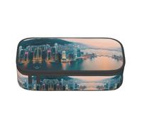 GFXEDSAH Estuche elegante y funcional con estampado de Hong Kong, pequeño pero espacioso, ideal para viajes o uso diario, Black, Talla única, Neceser de maquillaje