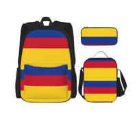 GFXEDSAH Juego de mochila de viaje con estampado de bandera de Colombia, con lonchera aislada y bolsa de maquillaje, para senderismo y uso diario, Negro, Talla única