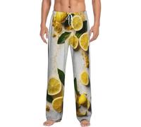 GFXEDSAH Pantalones de pijama de franela con estampado de limón amarillo para hombre, pijamas de Navidad, perfectos para relajarse en la cama y el sofá, Negro, XXXXL