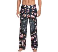 GFXEDSAH Pantalones de pijama de franela para hombre con texto en inglés "I Love You Words With Hearts", perfectos para relajarse en la cama y el sofá, Negro, XXXL