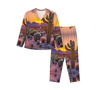 GFXEDSAH Ropa de dormir elegante con estampado de atardeceres del desierto de cactus, conjuntos de pijama a juego, para uso diario, viajes y vacaciones especiales, Negro, XL