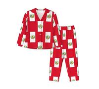 GFXEDSAH Ropa de dormir elegante con estampado de la bandera de Perú, conjuntos de pijama a juego, para uso diario, viajes y vacaciones especiales, Negro, L