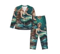 GFXEDSAH Ropa de dormir elegante con estampado de sirena de cuento de hadas, conjuntos de pijama a juego, para uso diario, viajes y vacaciones especiales, Negro, XXL