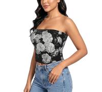 GFXEDSAH Sujetador sin tirantes con estampado de frutas vegetales para mujer, Rosa blanca y negra, M