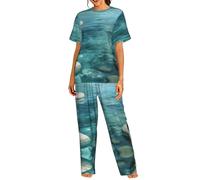 GFXEDSAH Tranquil Water Print - Conjunto de pijama suave para mujer, cómodo pijama para mujer, perfecto para dormir y relajarse, Negro, L
