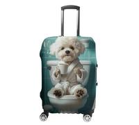 GFXEZZLH Bichon Frise on The Toilet and Drinking CoffeeFunda para equipaje, Estilo:, S(19-21inch), Funda para maleta
