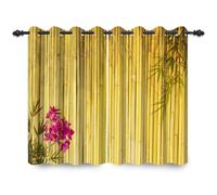 ggaimwf 117x138cm SPA Yoga Cortina con Ojales Muro de bambú Amarillo Hojas Flores Rosas Meditación Relajante Zen Biombos térmicos Opacos Cortinas para Ventanas Dormitorio Sala de Estar,2 Panel