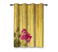 ggaimwf 117x175cm SPA Yoga Cortina con Ojales Muro de bambú Amarillo Hojas Flores Rosas Meditación Relajante Zen Biombos térmicos Opacos Cortinas para Ventanas Dormitorio Sala de Estar,1 Panel