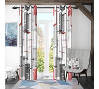 ggaimwf 117x183cm Cortina Moderna con Ojales Abstracto Rojo Gris Geométrico Estilo nórdico Arte Minimalista Biombos térmicos Opacos Cortinas para Ventanas Oficina casa Dormitorio Sala Estar,2 Panels