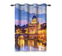 ggaimwf 117x229cm Cortina con Ojales con Vista a la Ciudad Catedral de San Pedro Río Atardecer Italia Roma Paisaje Cortinas térmicas con Ojales Opacas para Ventanas Dormitorio Sala de Estar,1 Panel