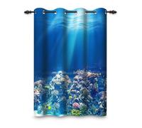 ggaimwf 132x214cm Cortina Ojales Ocean Mar Azul Mundo Submarino Corales Paisajes Naturales náutica Separadores de ambientes Opacos Cortinas para Ventanas Dormitorio Sala de Estar,1 Panel Individual