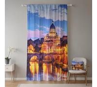 ggaimwf 135x229cm Cortina con Pliegues Tipo lápiz con Vista Ciudad Catedral de San Pedro Río Atardecer Italia Roma Filtración luz Imitación de Lino Cortinas para Ventanas Sala de Estar,1 Panel