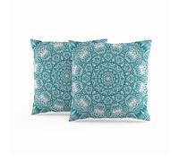 ggaimwf Fundas Cojines Etnicos 45x45cm Cojín Mandalas Marroquíes Azul Turquesa Cojines Boho Estilo Abstracto Arabesco Meditación Lanzar Funda de Almohada para sofá Sala de Estar Juego de 2