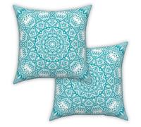 ggaimwf Fundas de cojin Marroqui Turquesa 60x60cm Cojines étnicos Boho Estilo Abstracto Mandala Arabesco Meditación Lanzar Terciopelo Funda de Almohada para sofá Sala de Estar Juego de 2