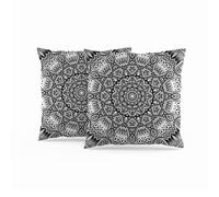 ggaimwf Fundas de cojín marroquíes 40x40cm Negro Cojines étnicos Boho Estilo Indio Abstracto Mandala Arabesco Meditación Lanzar Funda de Almohada para sofá Sala de Estar Juego de 2 Fundas de Almohada