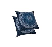 ggaimwf Fundas De Cojines Mándalas Patrón de Flores Azul Marino Brújula Arabesco Étnico Estilo Boho Funda de Almohadas Azul Cojines Bolster para Sofá Cama Cojines Decorativos 45x45cm Conjuntos 2