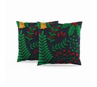 ggaimwf Paquete de 2 Hoja Fundas de cojín Lino Fino Lanza Fundas de Almohada Verde Rojo Plantas Tintineo Brillante Funda de Almohada Decorativa por la Familia Exterior Salón Dormitorio Sofá 50x50cm