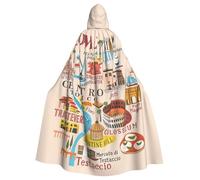 ggasdvjj Disfraz unisex de mapa completo de Roma con monumentos ilustres con capucha, para fiesta de disfraces, capa de Halloween, capa de fiesta temática.