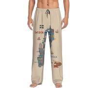 ggasdvjj Mapa de Suecia con varios estampados de ilustres para hombre, pantalones de pijama suaves con cordón, cómodos para el hogar y relajación., Negro, S