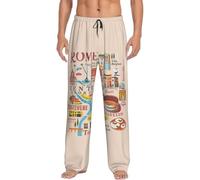 ggasdvjj Pantalones de pijama para hombre con diseño de mapa de Roma con monumentos ilustres y bolsillo suave, cómodos para el hogar y relajación., Negro, S